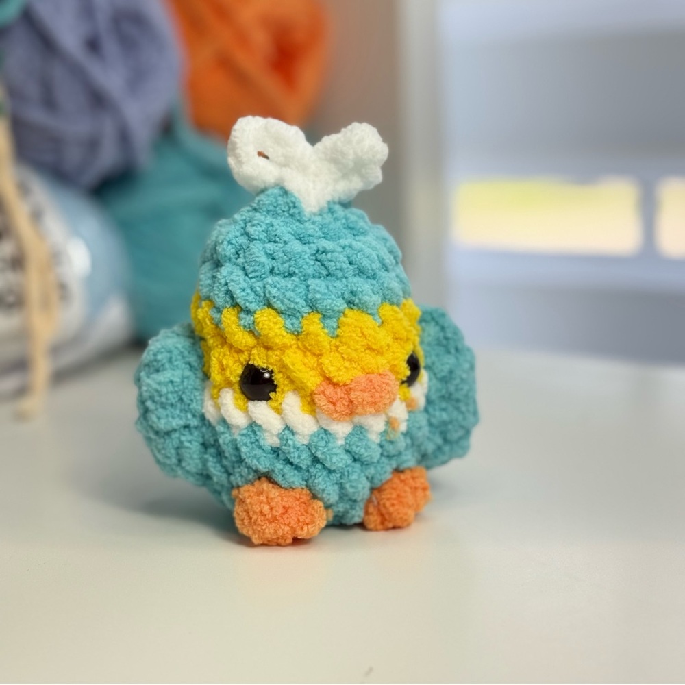 Handmade Crochet Bird Plushie Amigurumi – Soft Chenille Bird Toy 4”
